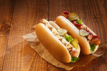 Two hotdogs with copy space