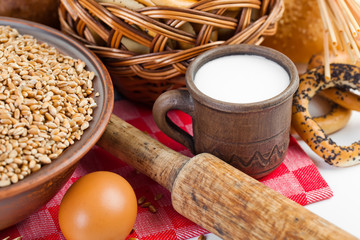 fresh bread and wheat on the wooden