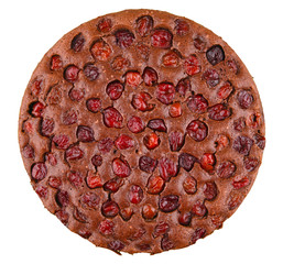 chocolate cherry tart isolated on white