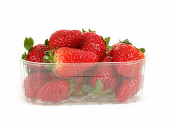 fresh strawberries in box on white