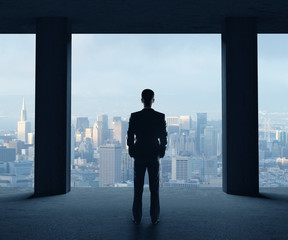 man looking of city