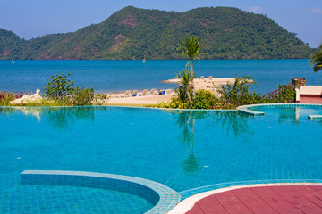 Swimming pool near the sea, Thailand.