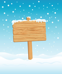 Blank Wooden Sign in Winter