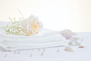 Spa accessories: sheet and sea salt