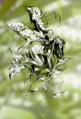 Sketch of tattoo art, fairy, fantasy illustration, flower