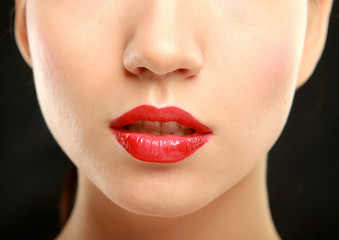 Woman red lips closeup