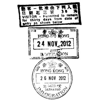 Hong Kong immigation stamp on white background