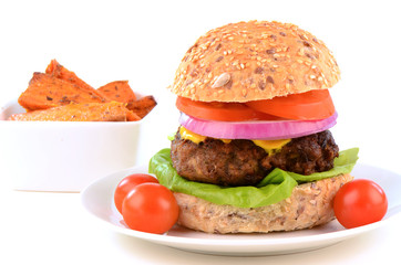 Hamburger on healthy whole grain bun
