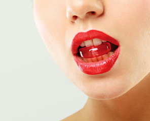 woman sucking cute sweet candy closeup