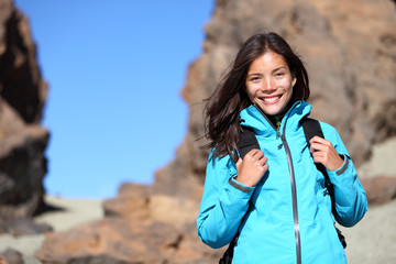 People hiking - hiker woman happy portrait