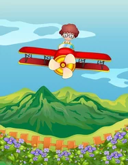 Foto auf Acrylglas Flugzeuge, Ballon Ein Junge und ein Flugzeug