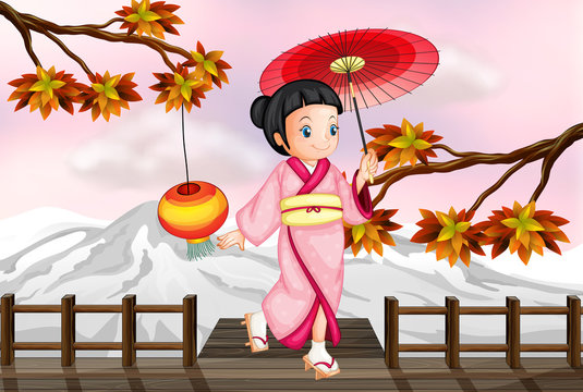 A japanese girl in an autumn view