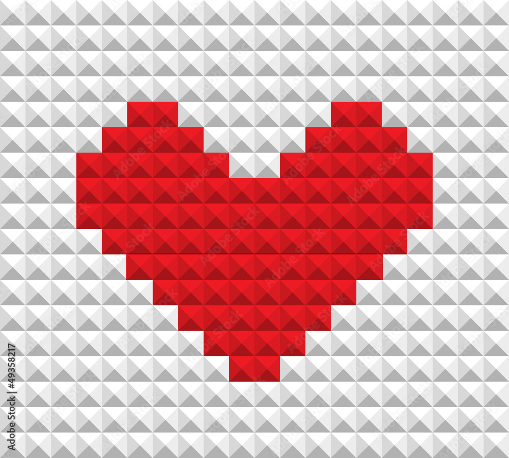 Poster abstract red heart of blocks