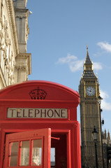 Red telephone kiosk and Big Ben, London