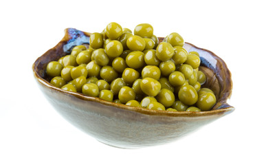 green peas, in a bowl, isolated, white background