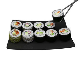 Sushi pieces collection, isolated on white background