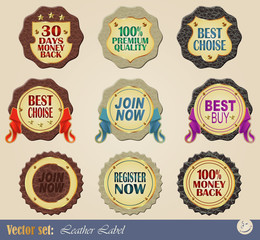 Gold-framed labels on different topics for decoration and design