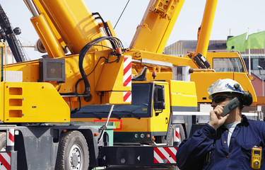 construction machinery and workers, giant cranes