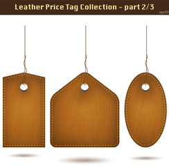 Leather price tag collection 2/3. Isolated on white.