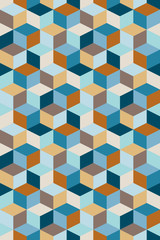 Seamless Pattern Cubes Retro Blue/Brown/Beige