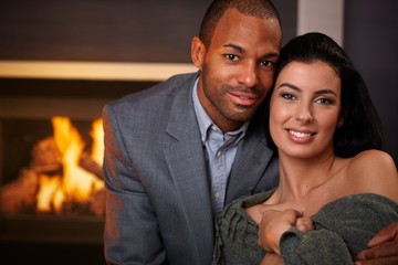 Portrait of beautiful interracial couple smiling