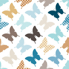 Seamless Pattern Butterflies Stripes/Dots/Check Retro