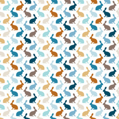 Seamless Pattern Bunnies Retro Blue/Brown/Beige