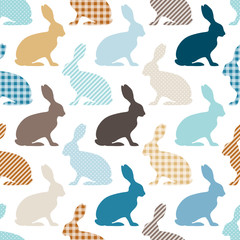 Seamless Pattern Bunnies Stripes/Dots/Check Retro