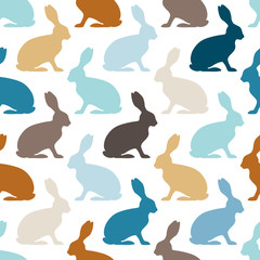 Seamless Pattern Bunnies Retro