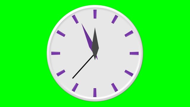 Horloge blanche - 5 minutes avant 12h - fond vert