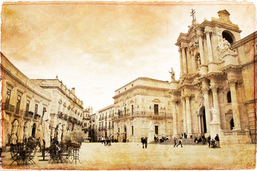 Piazza del Duomo à Syracuse vintage - Sicile Italie