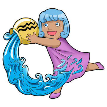 Cartoon style illustration of zodiac symbol, Aquarius