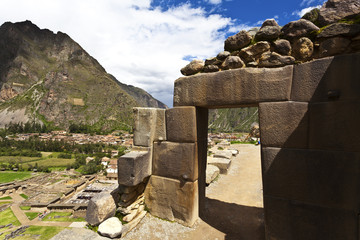 Ruins of Inca fortress Olllantaytambo in Sacred Valley, Peru