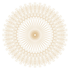 Fototapeta na wymiar Decorative gold and frame with vintage round patterns on white.