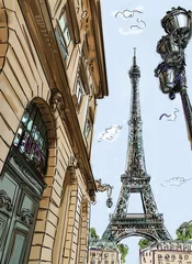 Gordijnen Straat in Parijs - illustratie © ZoomTeam
