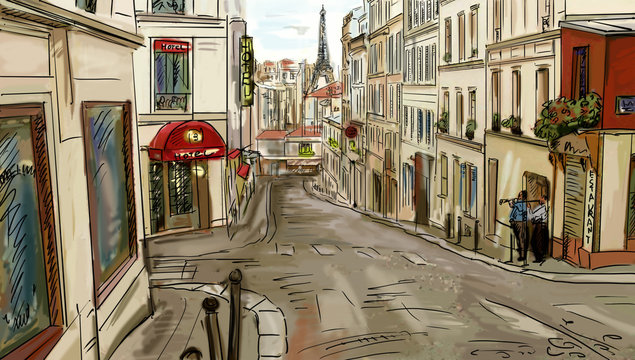 Street in paris - illustration