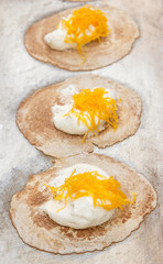 Thai dessert style crispy crepes.