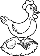 farm hen cartoon for coloring book