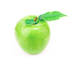 Fresh green apple with leaves