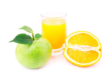 Juicy apples and oranges and fresh juice