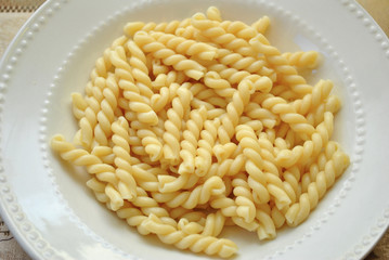Plate of Cooked Gemelli Pasta