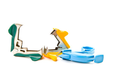 old stapler on white background