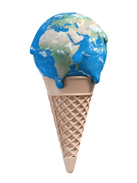 Naklejki ice cream earth melts - global warming 3d concept