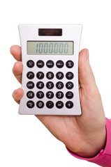 Hand hält einen Taschenrechner