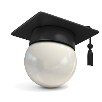 white ball with graduation cap