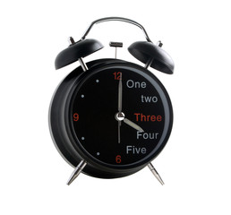 Black alarm clock isolated on white