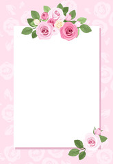 Background with paper and roses. Vector illustration.