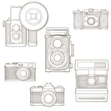 Vintage photo cameras set. Vector illustration.