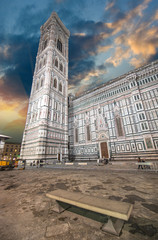 Beautiful view of Campanile in Florence at sunset - Piazza del D