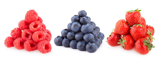 raspberries, strawberries and blueberries